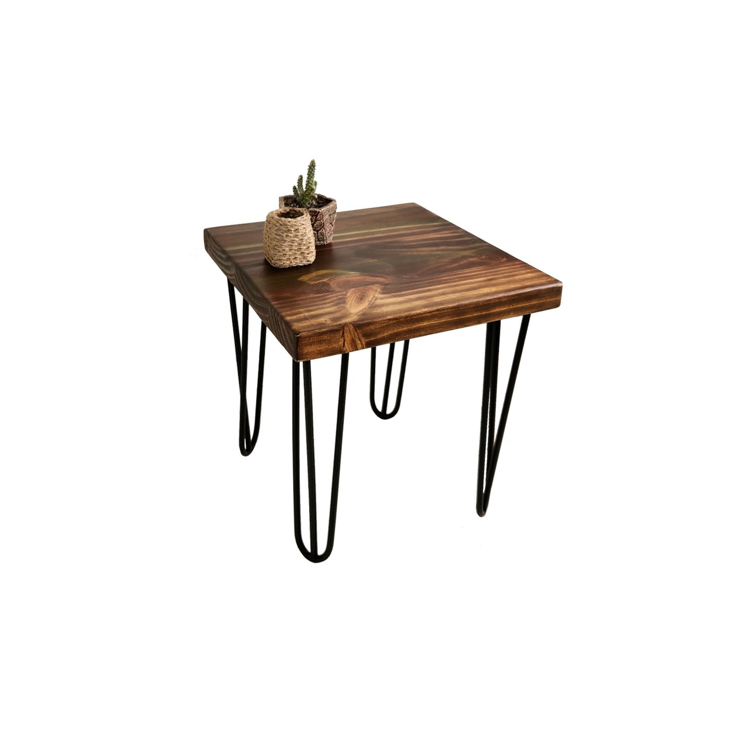 Mesa lateral industrial de fierro y madera estilo Hairpin 45x45x42 Modelo ROTTERDAM Forest