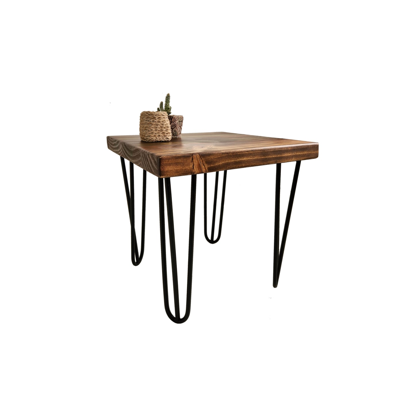 Mesa lateral industrial de fierro y madera estilo Hairpin 45x45x42 Modelo ROTTERDAM Forest