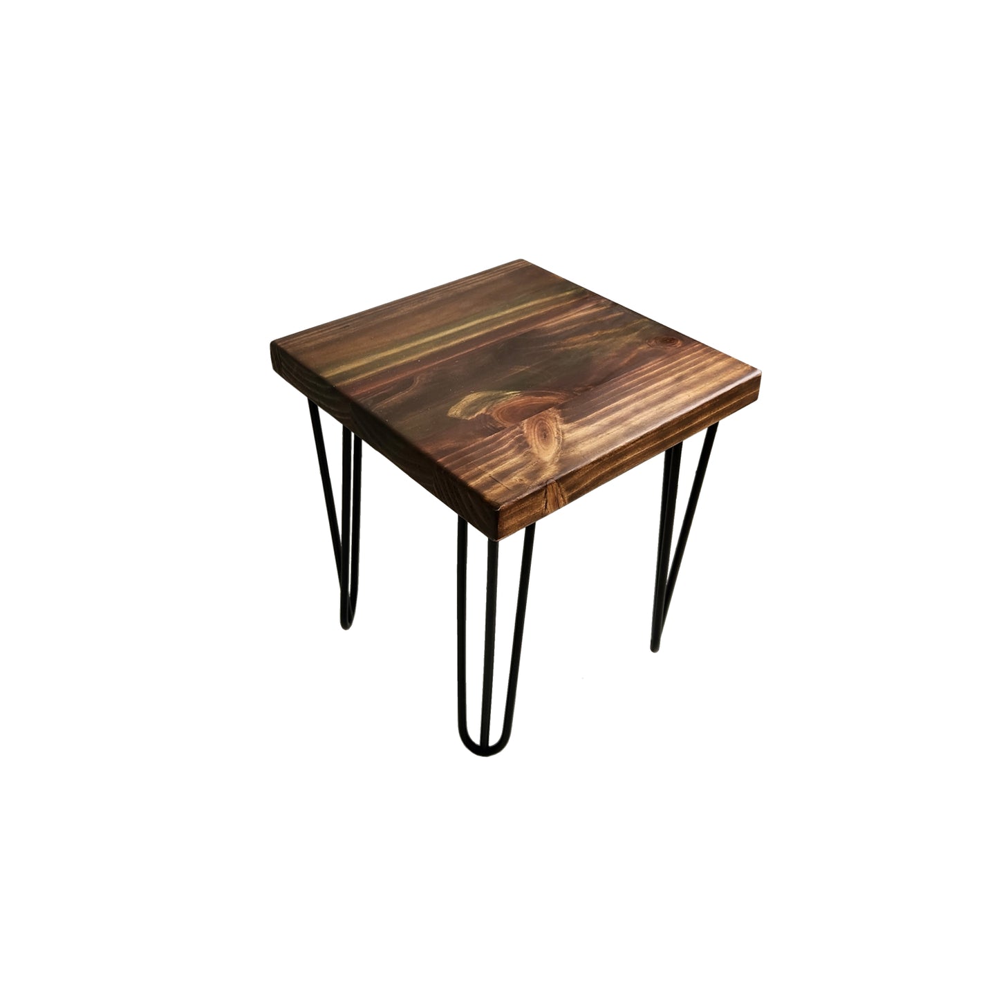 Mesa lateral industrial de fierro y madera estilo Hairpin 45x45x42 Modelo ROTTERDAM Forest