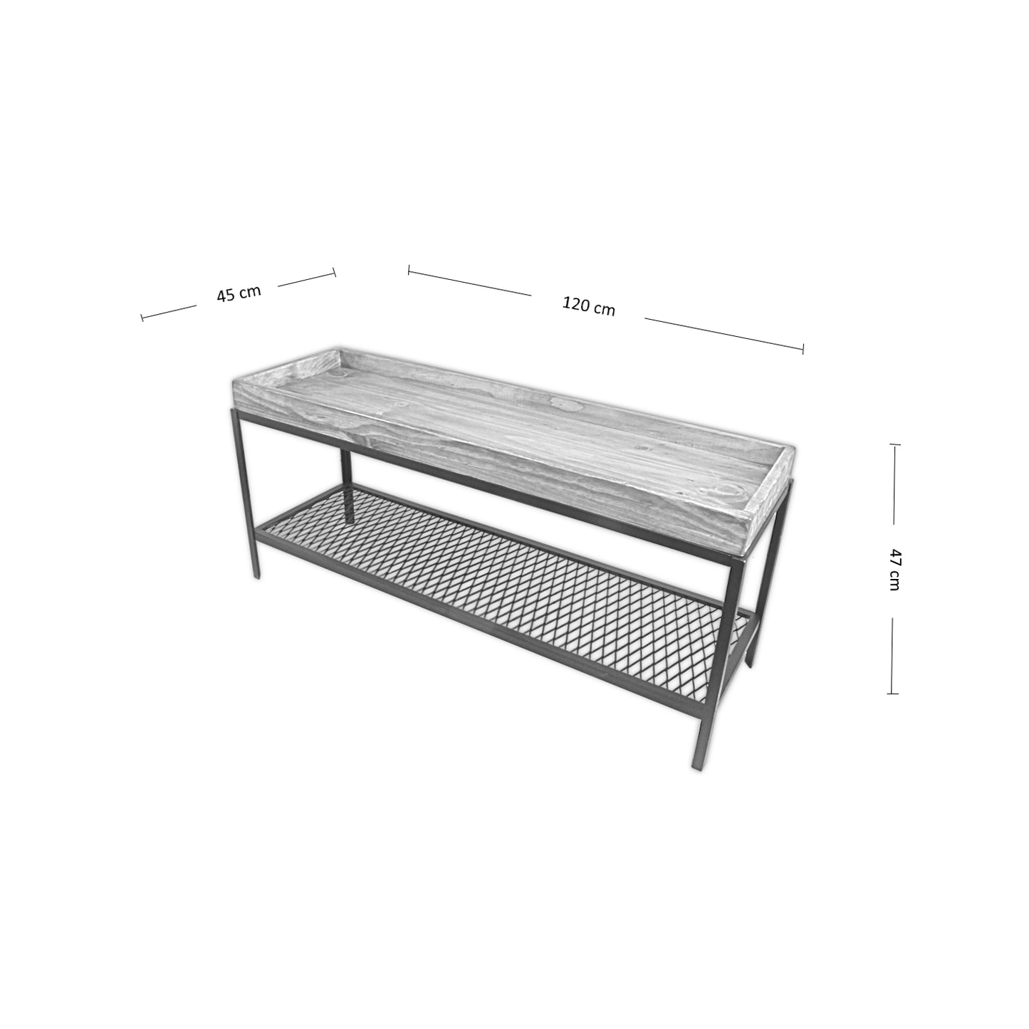 Mesa lateral industrial de fierro y madera, estilo Hairpin modelo ALCALÁ